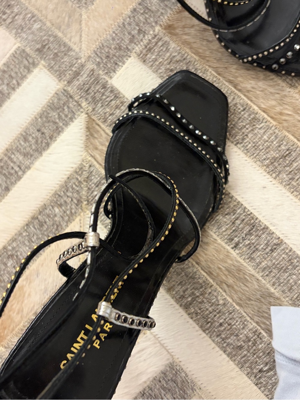Saint Laurent Black Studded Wrap-Strap High Heels - Picture 5 of 7